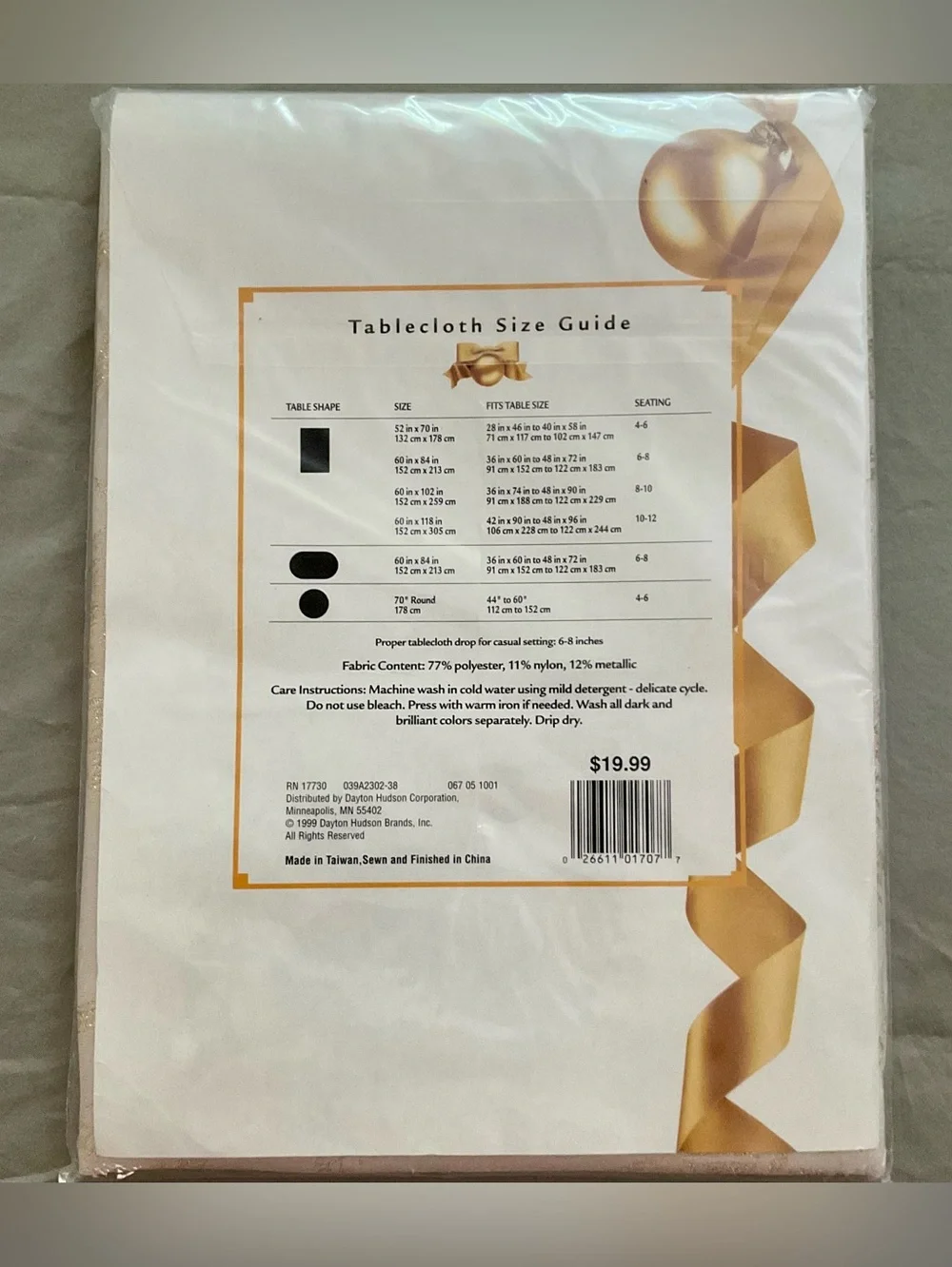 NWT Dazzler Tablecloth - Champagne Jacquard Holiday Design - 70” Round